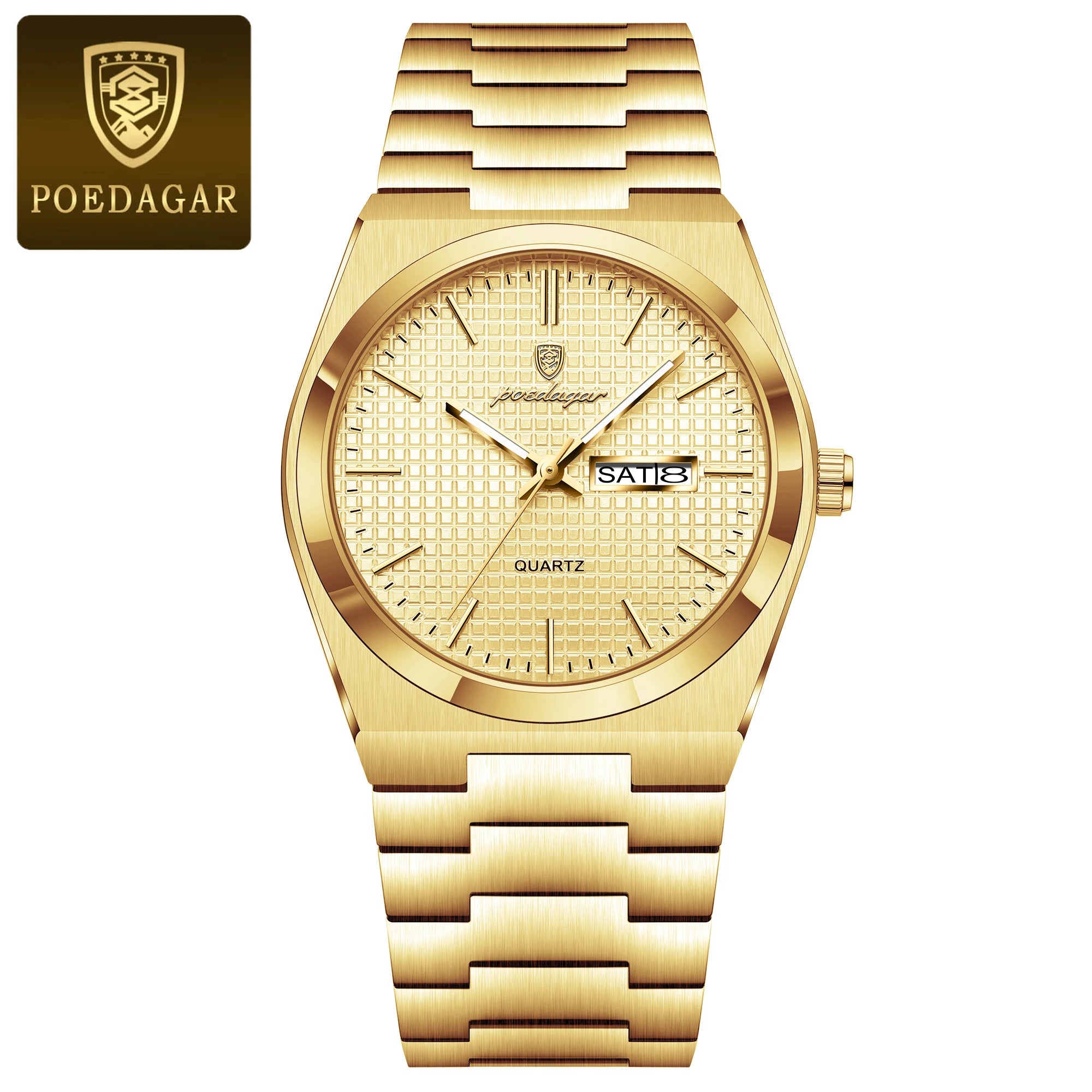 POEDAGAR Luxury Original Man Watch Waterproof Stainless Steel Luminous Men's Wristwatch Date Week Quartz Fashion Watches For Men