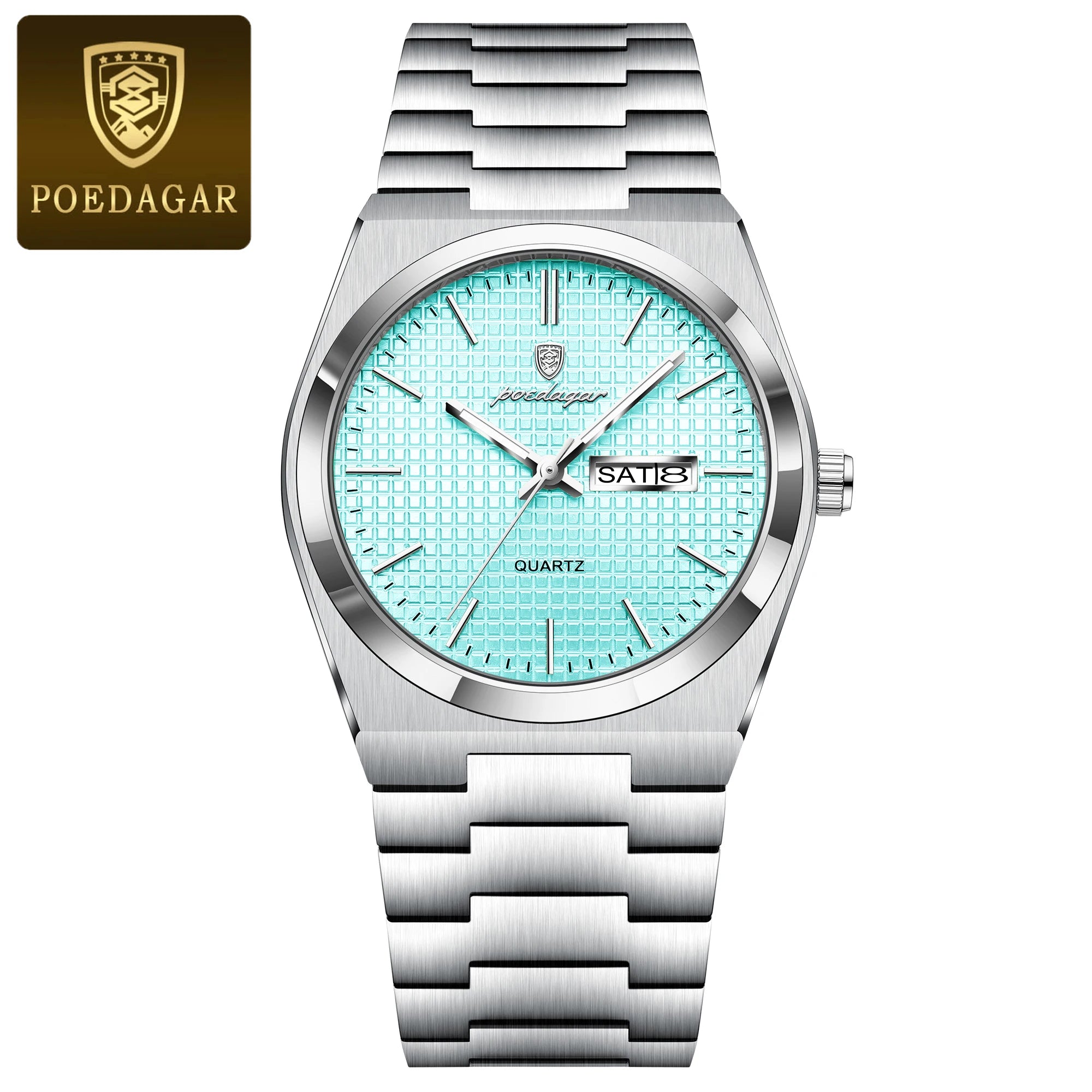 POEDAGAR Luxury Original Man Watch Waterproof Stainless Steel Luminous Men's Wristwatch Date Week Quartz Fashion Watches For Men
