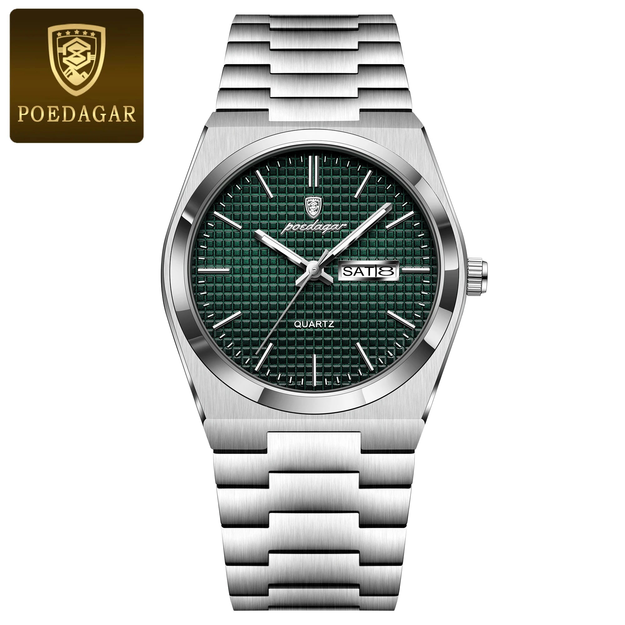 POEDAGAR Luxury Original Man Watch Waterproof Stainless Steel Luminous Men's Wristwatch Date Week Quartz Fashion Watches For Men
