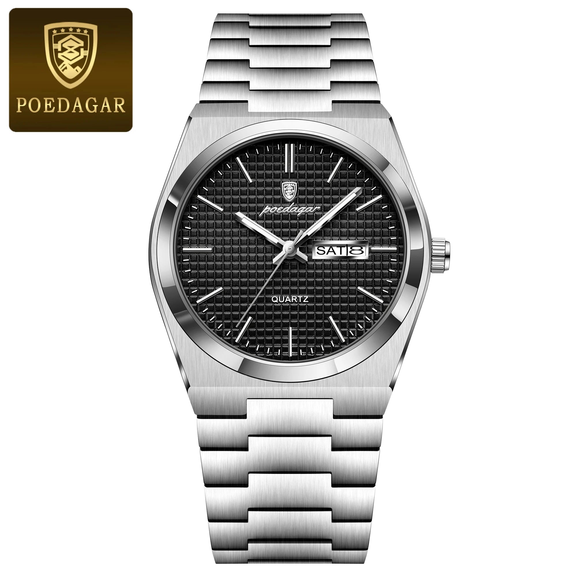 POEDAGAR Luxury Original Man Watch Waterproof Stainless Steel Luminous Men's Wristwatch Date Week Quartz Fashion Watches For Men