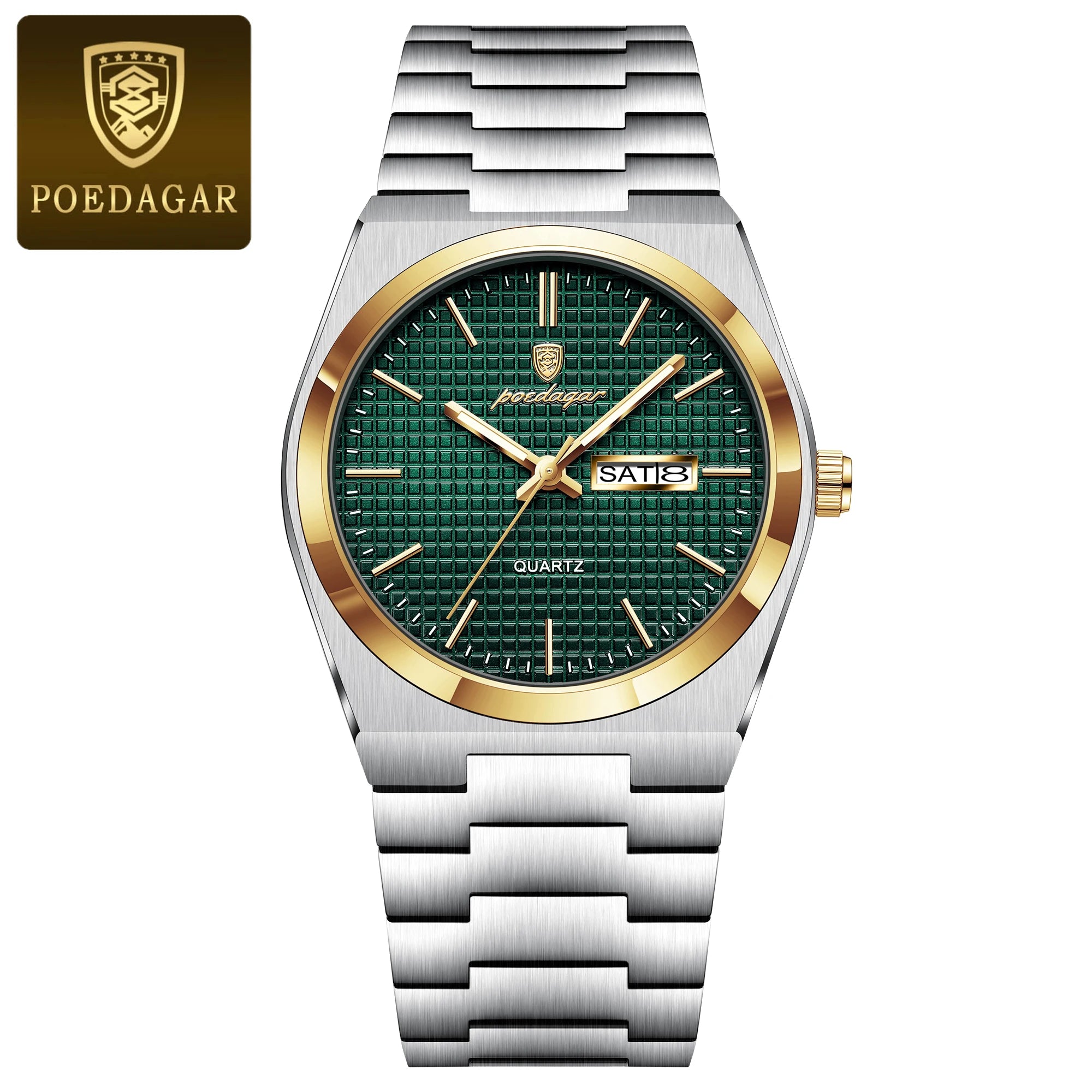 POEDAGAR Luxury Original Man Watch Waterproof Stainless Steel Luminous Men's Wristwatch Date Week Quartz Fashion Watches For Men