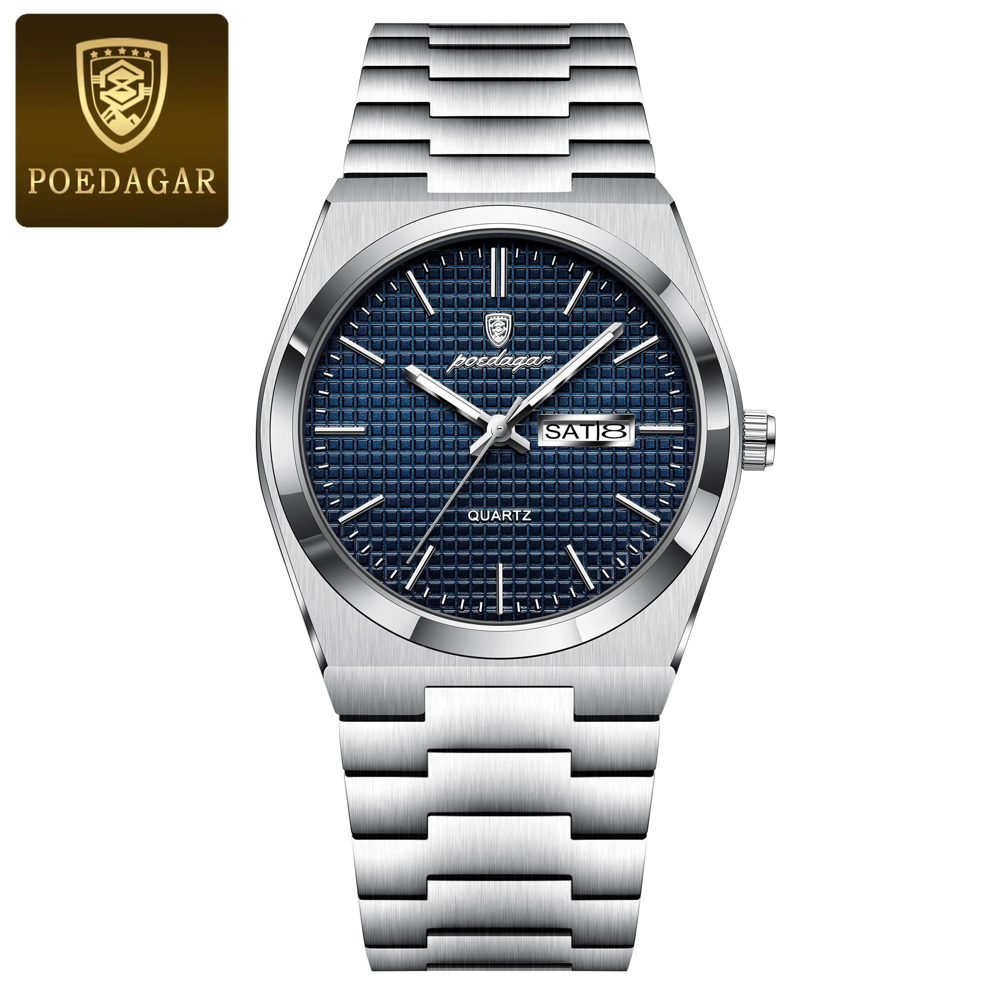 POEDAGAR Luxury Original Man Watch Waterproof Stainless Steel Luminous Men's Wristwatch Date Week Quartz Fashion Watches For Men